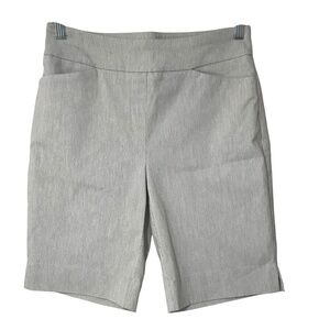 Light Grey Pinstripe Bermuda Shorts – Women’s Pull-On Dress Shorts